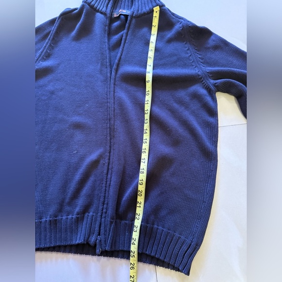 ZARA Man Textured Full Zip Pullover in dark Navy cotton size Large knit - Picture 14 of 16